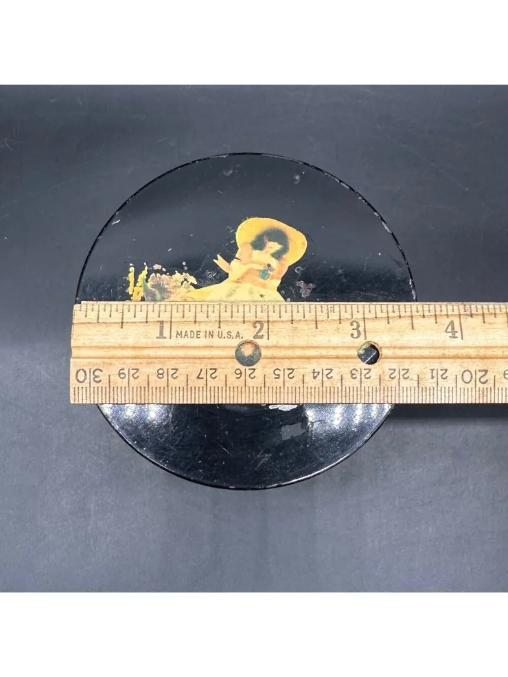 Vintage Glass Jar Black Lid Decoupage Woman Floral Garden Ball USA Mid Century